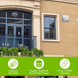 4 Inch Metal Dryer Vent Cover Outside Outdoor Wall 4 Inch External Extractor Wall Vent with Cushioned Non Return Flap Stainless Steel Outdoor Dryer Vent Cover 4 inch Dryer Vent Cover