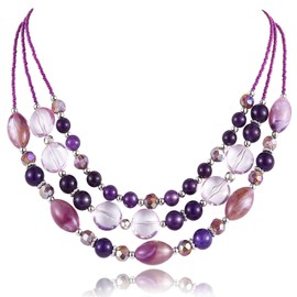 FULU AUTUMN Chunky Layered Beaded Necklaces for Women Multi Strand Statement Necklace Fashion Jewelry Birthday Gifts for Mom(Purple)