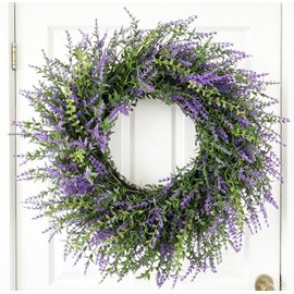 26inch Lavender Wreath for Front Door, Spring Summer Lavender Door Wreath with Eucalyptus Leaves Purple Flower Wreath All Seasons for Indoor Outdoor Home Door Wall Farmhouse Decor