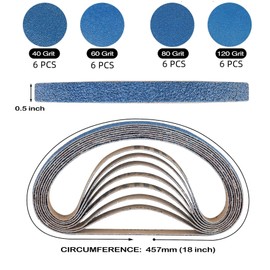 Hufopik 24 Pieces 1/2 x 18 Inch Zirconia Sanding Belts for Belt Sander, 24 PCS 6 Each of 40/60/80/120 Assorted Grits, Sanding Belts for Air Belt Sander, Woodworking, Metal Polishing, Derusting