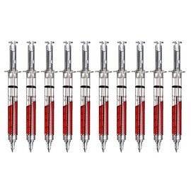 noTrash2003 Set of 10 Ballpoint Pens in Syringe Shape Various Colours (Set of 10 Red)