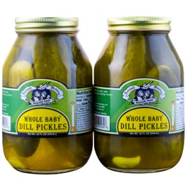 Amish Wedding Foods Whole Baby Dill Pickles, TWO 32 oz. Quart Jars (Baby Dill)