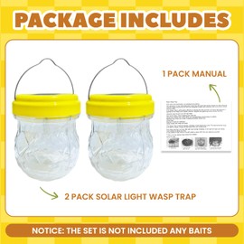 2 Pack Wasp Traps Solar Day & Night Wasps Bee Trap for Outdoor Hanging Outside Yellow Jacket Hornet Wasp Trap Catcher for Yard, Garden, Farm (Bait NOT Included)