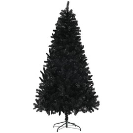 HOMCOM 7.5ft Tall Artificial Christmas Tree, Unlit Xmas Tree with 1346 Branch Tips, Auto Open, Steel Base, Holiday Décor for Home Office, Black