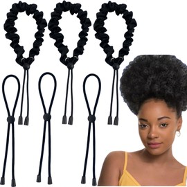 6pcs Black Adjustable Silk Hair Tie No Slip Extra Large Satin Scrunchies Ouchless Long Style Black Hair Ties Forthick Hair/Loc Hiar＆Natural Curly Ponytail Holders Hair Scrunchies Accessories