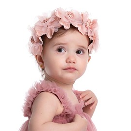 DANRENPANG Solid Color Simulation Garland Bridal Mesh Headband Girls Curled Flower Core Flower Headband Performance Hair Accessories (Light Pink, 18CM+7CM)