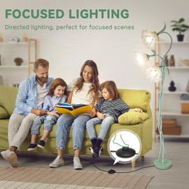 snoslme Flower Floor Lamp for Living Room, 3 Color Modes LED Modern Standing Lamps with 3 Heads Bulb Flexible Neck Shaft Tall Corner Floor Lamp for Bedroom Office Reading Decor (Green)