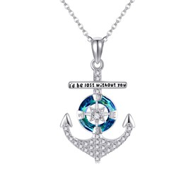 MONGAS Anchor Necklace Sterling Silver Compass Anchor Pendant Necklace Anchor Nautical Jewelry for Women, No Gemstone
