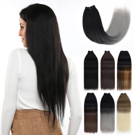 Yamel Weft Hair Extensions Sew in Weave Silky 1 Bundle Hair Weft 100 Grams Ombre Black to Grey Soft Straight Synthetic Hair Bundles