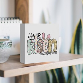 Funny Easter Bunny Decor Desk Decor Wooden Box Sign Easter Decorations Easter Gift Wood Block Plaque Box Sign for Home Farmhouse Kitchen Bathroom Shelf Table Decoration