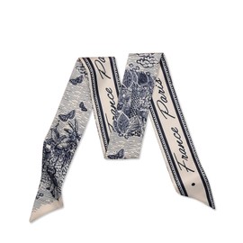 LumiSyne Skinny Silk Scarf Women Girls Slim Long Neckerchief Flower Print Letter Pattern Romantic Artistic Style Satin Ribbon Silk Cloth Tie Headdress Hair Scarf Handbag Grip Tape, Blue Mockingbird