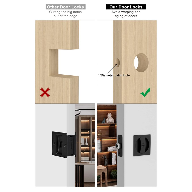 goldenwarm Matte Black Pocket Door Lock, Zinc Alloy Black Pocket