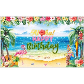 Luminora 72x43inch Aloha Birthday Backdrop Hawaiian Tropical Luau Summer Beach Flamingo Photography Background Baby Party Shower Decorations Photo Props