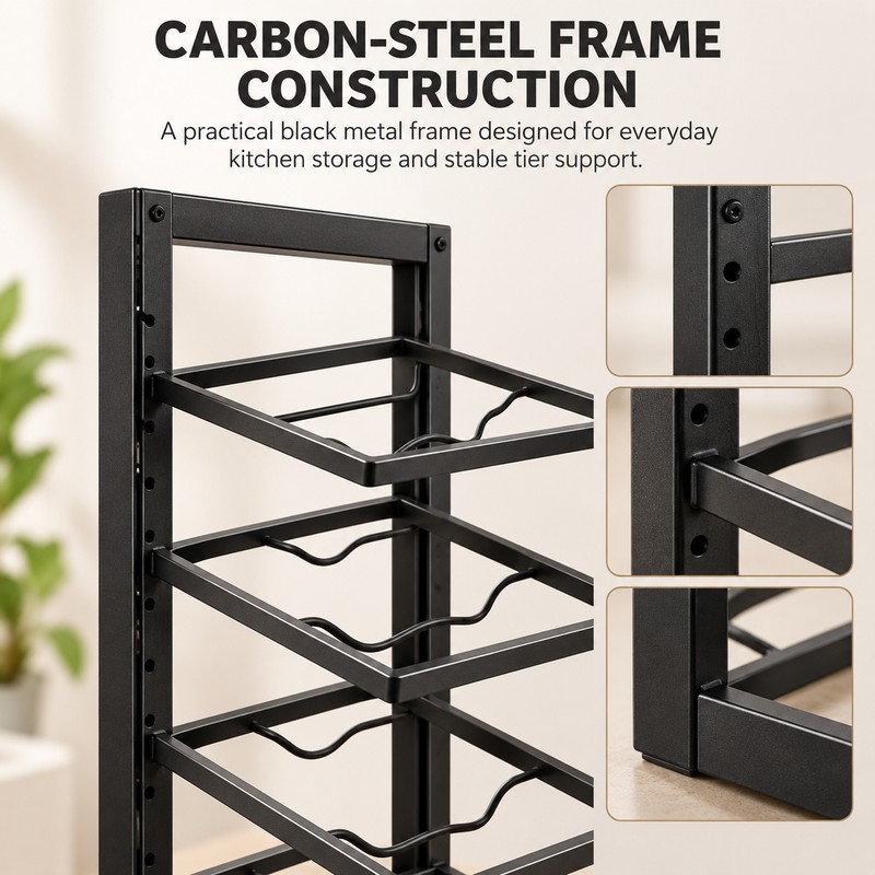 5-Tier Adjustable Pot & Pan Organizer for Cabinets – Black