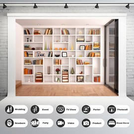 Bookcase Photography Backdrop School Library Study Bookshelf Scene Children Photography Backgrounds Customized Photographic Backdrops for Photo Studio Office Conference Decor 10x8ft