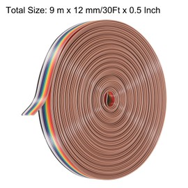sourcing map 1 Pcs 10 Pin Flat Rainbow Ribbon Cable 30 Ft 1.27mm Pitch Breadboard Jumper Wires for Electronic Projects
