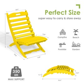 GREENVINES Folding-Xavier-Chairs Set of 2 | Wave | Portable Adirondack-Chair | HDPE Plastic | All Weather Fire-Pit Chair | Yellow | for Beach Outdoor Deck Poolside Garden Patio Porch Fishing
