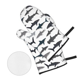 Ocean Whale Shark 4pcs Oven Mitts and Pot Holders Sets,Heat Resistant Non Slip Kitchen Gloves Hot Pads with Inner Cotton Layer for Cooking BBQ Baking Grilling