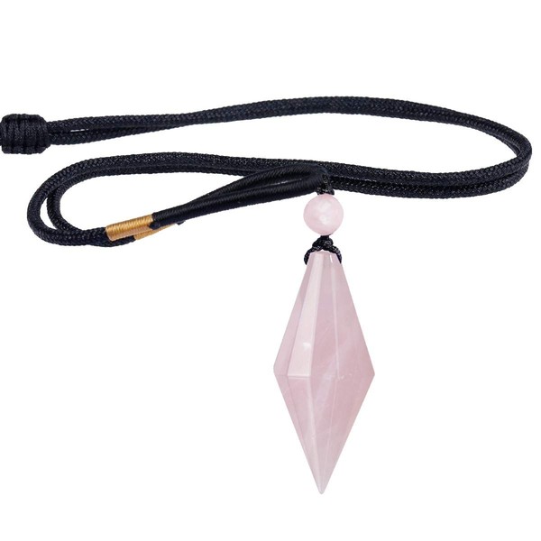 SUNYIK Healing Crystal Points Stone Pendant Necklace for Women and Men, Reiki Stone Pendant Pendulum for Dowsing Divination Meditation Balancing Adjustable 18”-26”,Rose Quartz