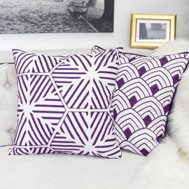 Homey COZY Embroidery Throw Pillow Cover,Purple Series Hexagon Liner Cotton Canvas Large Sofa Couch Pillow Sham,20x20 Cover Only