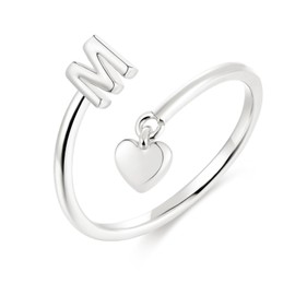 ABDOT Gold Initial Rings for Women 14K Gold Plated Adjustable Rings Dainty Heart Stackable Letter Rings Alphabet Letter A to Z Resizable Knuckle Ring Jewelry Gifts for Women, Adjustable, Metal, No