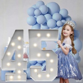 3FT/36 Inch Marquee Light up Numbers with White Lights,White Marquee Number 0-9 for Birthday Party Large Mosaic Frame Letter Cardboard Pre-Cut Foam Board Sign DIY Decorations Anniversary(45)