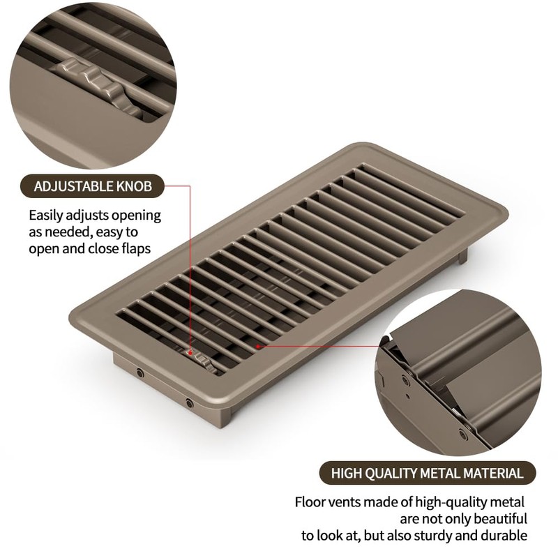 FanGoFast 4" x 10" (Duct Opening Size) Floor Register Brown