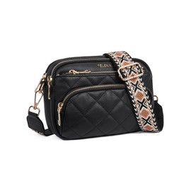 Telena Crossbody Bags for Women Small Crossbody Purses Quilted Vegan Leather with Guitar Strap Black