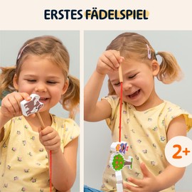 Merle Toys® Threading Game on the Farm: Montessori Toy for Children from 2 Years, Wooden Motor Skills Toy, Children's Toy, Wooden Toy with 12 Wooden Figures and Game Board