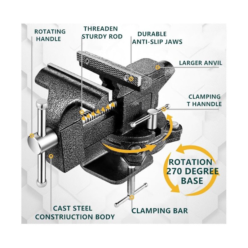 Bench Vise 4-1/2in Multi-Purpose Bench Vice Clam on Vise, Heavy
