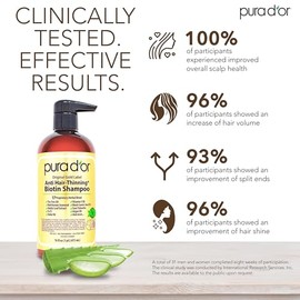 PURA D'OR Original Gold Label Anti-Thinning Shampoo Clinically Tested, Infused with Argan Oil, Biotin & Natural Ingredients, Sulfate Free, All Hair Types, Men and Women, 16 Fl Oz (Packaging may vary)