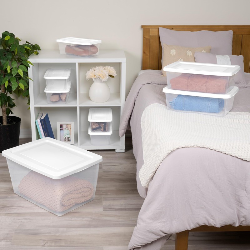 Sterilite 16 Pack Storage Box, 58 Quart Stackable Tote, Clear