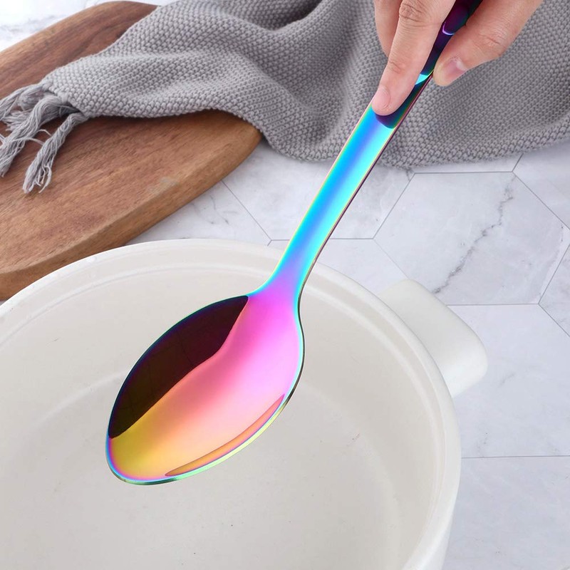 QRU Stainless Steel Serving Spoons with Hanging Hole, Long Handle