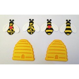 Handmade Bumble Bee Die Cut Beehive Set Handmade Paper Piecing Card Stock Scrapbook 6 pc
