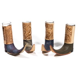 Mexican Leather Mini Boot Drink Shot - Original Artisan Bota Tribalera para Tequila - 1 Tequila Shot (Assorted Colors)
