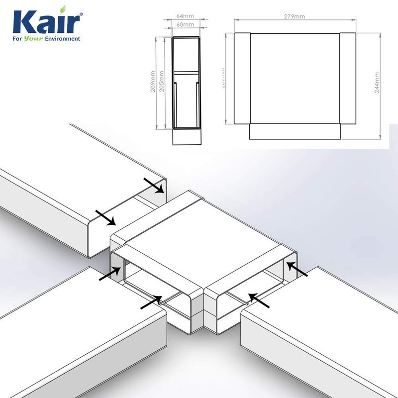 Kair Equal T-Piece Adaptor 204mm x 60mm for Rectangular Plastic