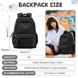 Women's School Girl Backpack, Casual Travel Daypack, 14 Inch Laptop Backpack for Teenage Girls, Waterproof College Backpack, Lightweight Book Bag, Men's School Bag, Work Bag, A2 black, Unit size