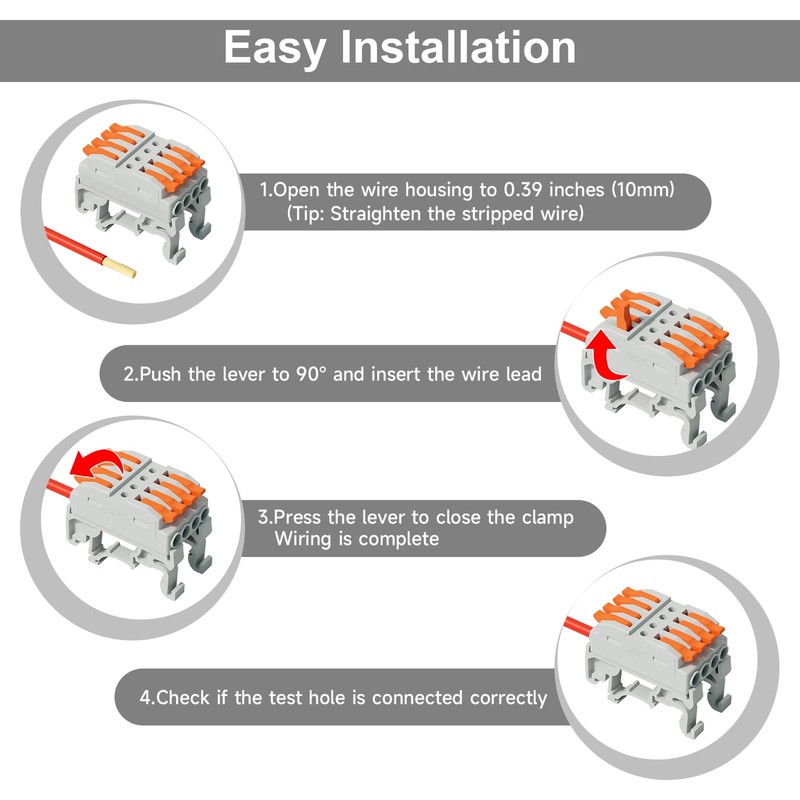 5Pcs DIN Terminal Blocks, 4 Conductor Compact Wire Conductor Splicing