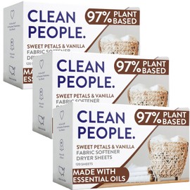 The Clean People Fabric Softener Sheets - Dryer Sheets - Softens & Removes Static Cling - Vegan Laundry Softener, Essential Oils - Sweet Petals & Vanilla 360 Pack