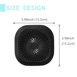 Pagabach Hair Catcher Shower Drain Strainer Cover Protector Filter Flat Sturdy Silicone Hair Stopper with Suction Cup Mesh for Bathroom Bath Tub Bathtub Kitchen Sink Laundry Black Square 2 Pack