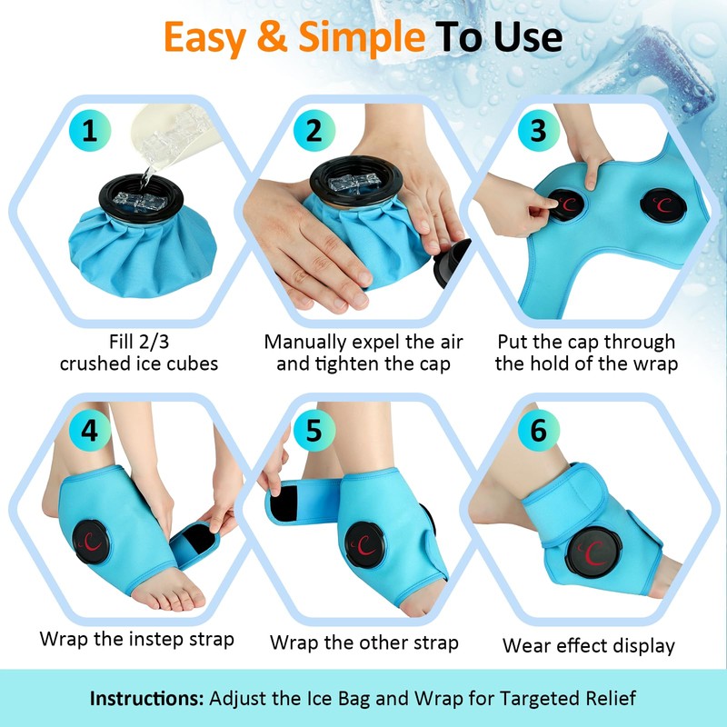 Comfytemp Ankle Ice Pack Wrap, Refillable Wearable Ice Bags for