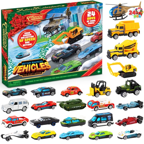 JOYIN 2023 Advent Calendar Kids Christmas 24 Days Countdown Calendar Toys for Kids with Diecast Cars Set
