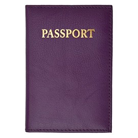 Genuine Leather Gold Logo Passport Cover Holder for Travel (Purple)