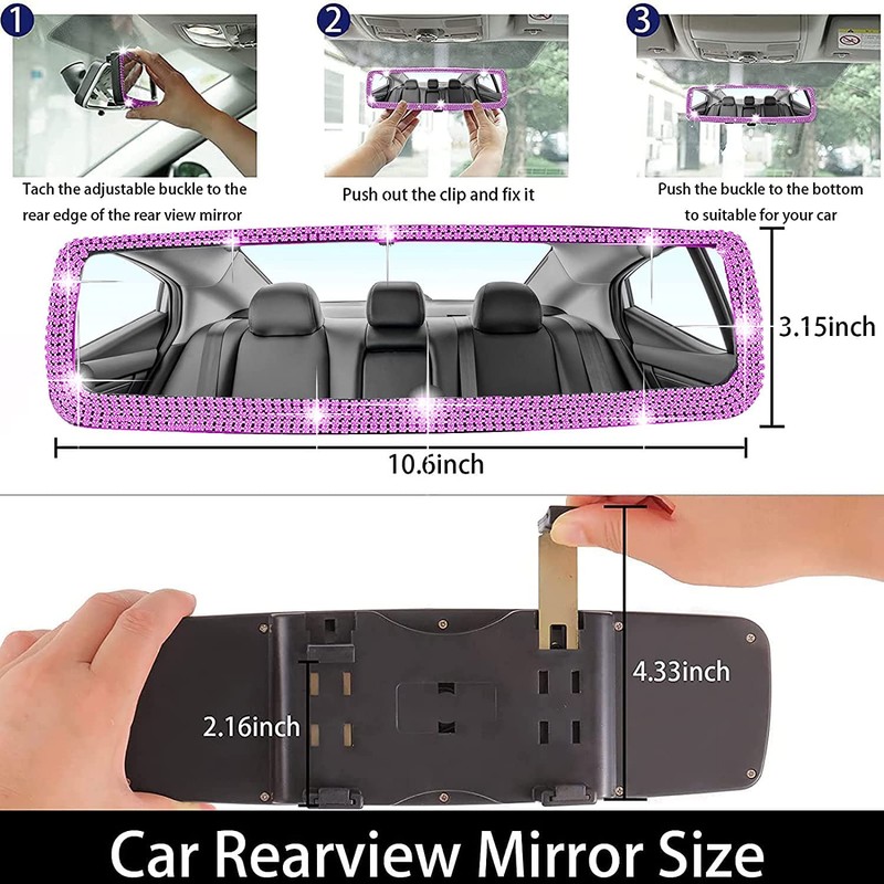 DRAMLOR Bling Rear View Mirror Accessories with 2 PCS Car