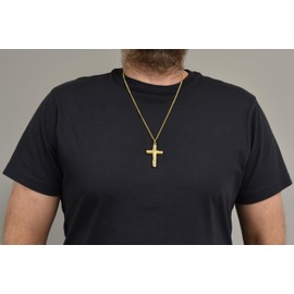Boston Bay Diamonds Men's Cross Pendant Necklace in Yellow Ion-Plated Damascus 316L Steel on 24” Yellow Curb Chain