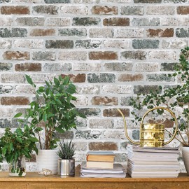 Guvana 17.3"×394" Brick Wallpaper Self Adhesive Wallpaper Red/Blue/Grey Brick Peel and Stick Wallpaper Removable Contact Paper Brick Texture Vintage Wallpaper for Kitchen Backsplash Accent Wall Decor