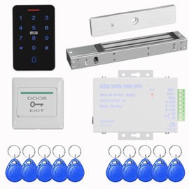 Access Control System kit Set, Home Security System, Equipped with 280kg 620LB electromagnetic Lock + 100-240V AC Power Supply + Touch Screen Access Control Key + 10 Key fobs + EXIT Button