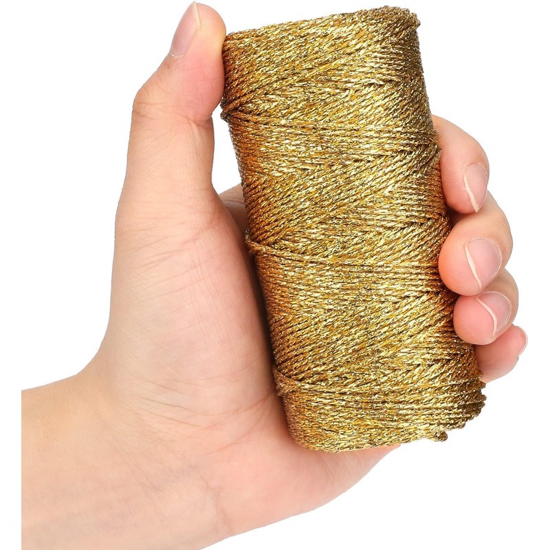 100M/328 Feet Gold String Twine for Crafts, Metallic Bakers Cord,