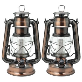YAKii LED Vintage Lantern Metal Hanging Hurricane 12 LED Dimmer Switch Cold White Battery Operated Power Outage Indoor Camping Lighting Outdoor Brooklyn (Copper 2 Pack)