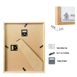 Oak Wood Picture Frames 8.5x11 - Set of 2 - Natural Solid Wood Photo Frame Real Glass Wall Mount Tabletop